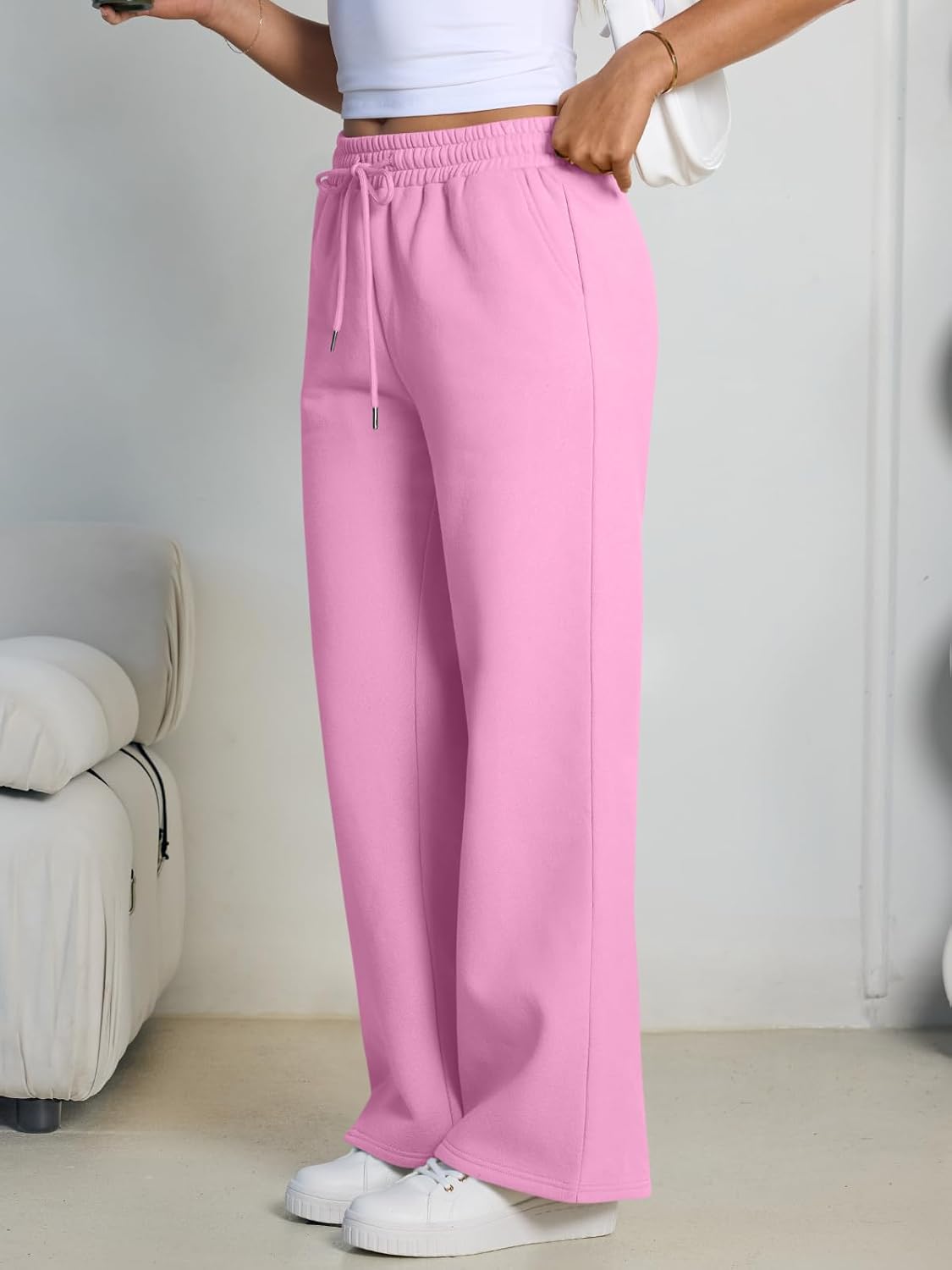 Trendy Queen Womens Wide Leg Fleece Lined Sweatpants - Image 3