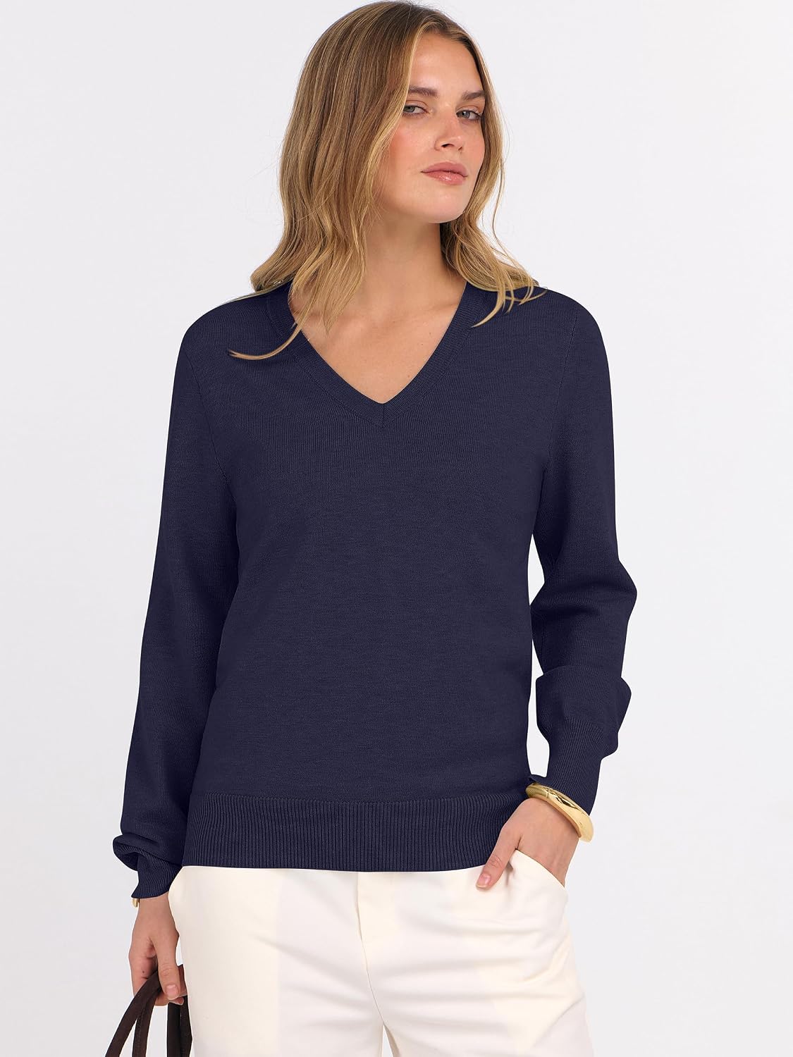 ANRABESS Women’s Fall Long Sleeve V Neck Lightweight Sweaters Top - Image 2