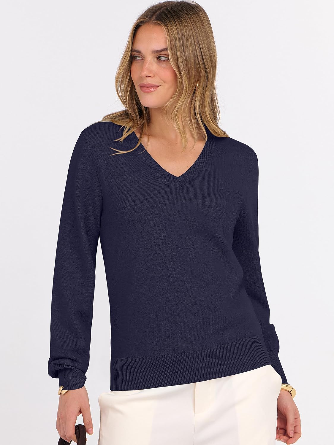ANRABESS Women’s Fall Long Sleeve V Neck Lightweight Sweaters Top - Image 3