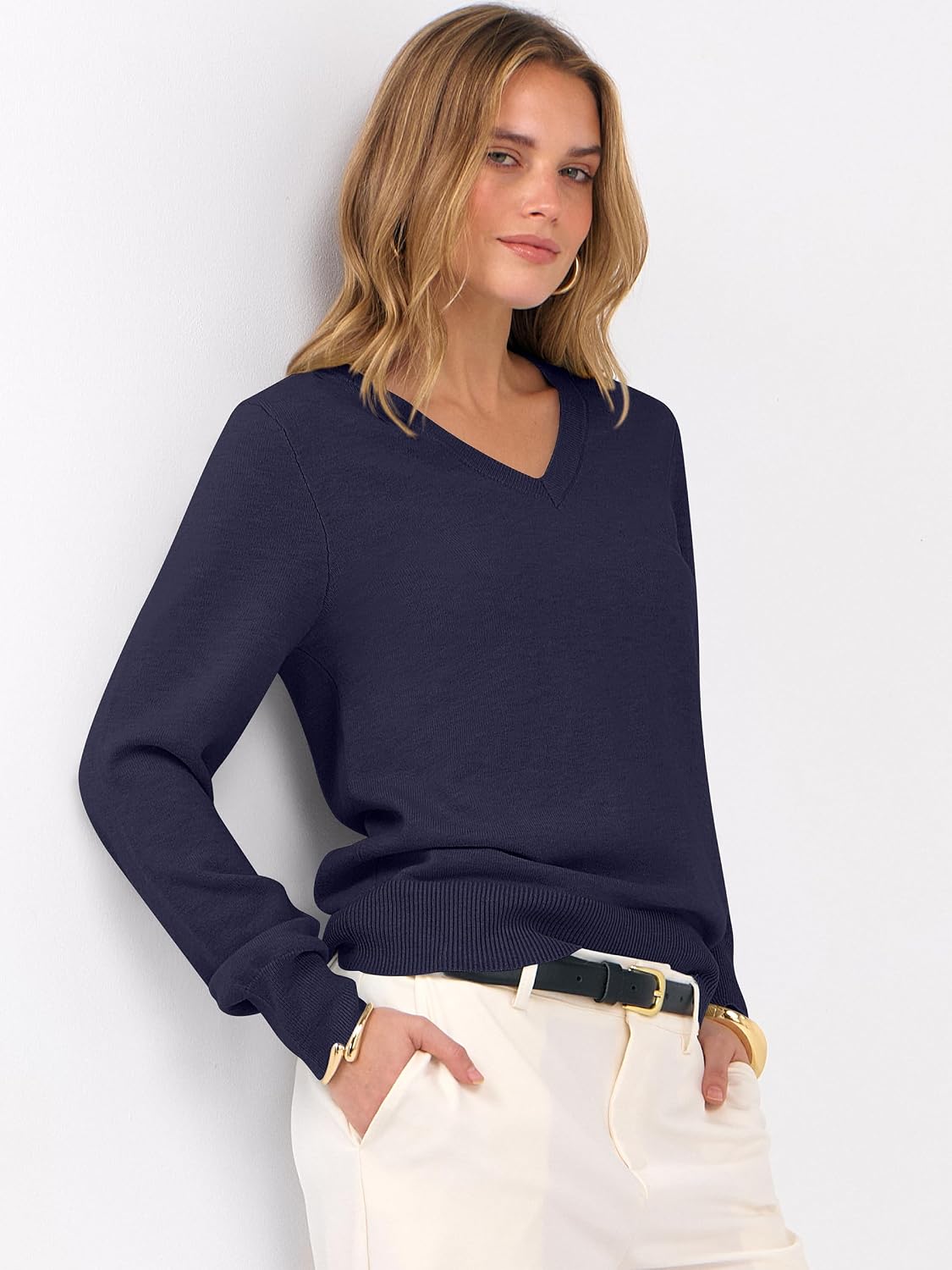 ANRABESS Women’s Fall Long Sleeve V Neck Lightweight Sweaters Top - Image 5
